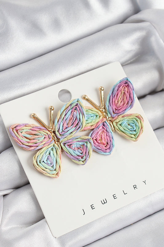 BKP10892 - Pirinç Rainbow Kelebek Model Gold Renk Kadın Hasır Küpe