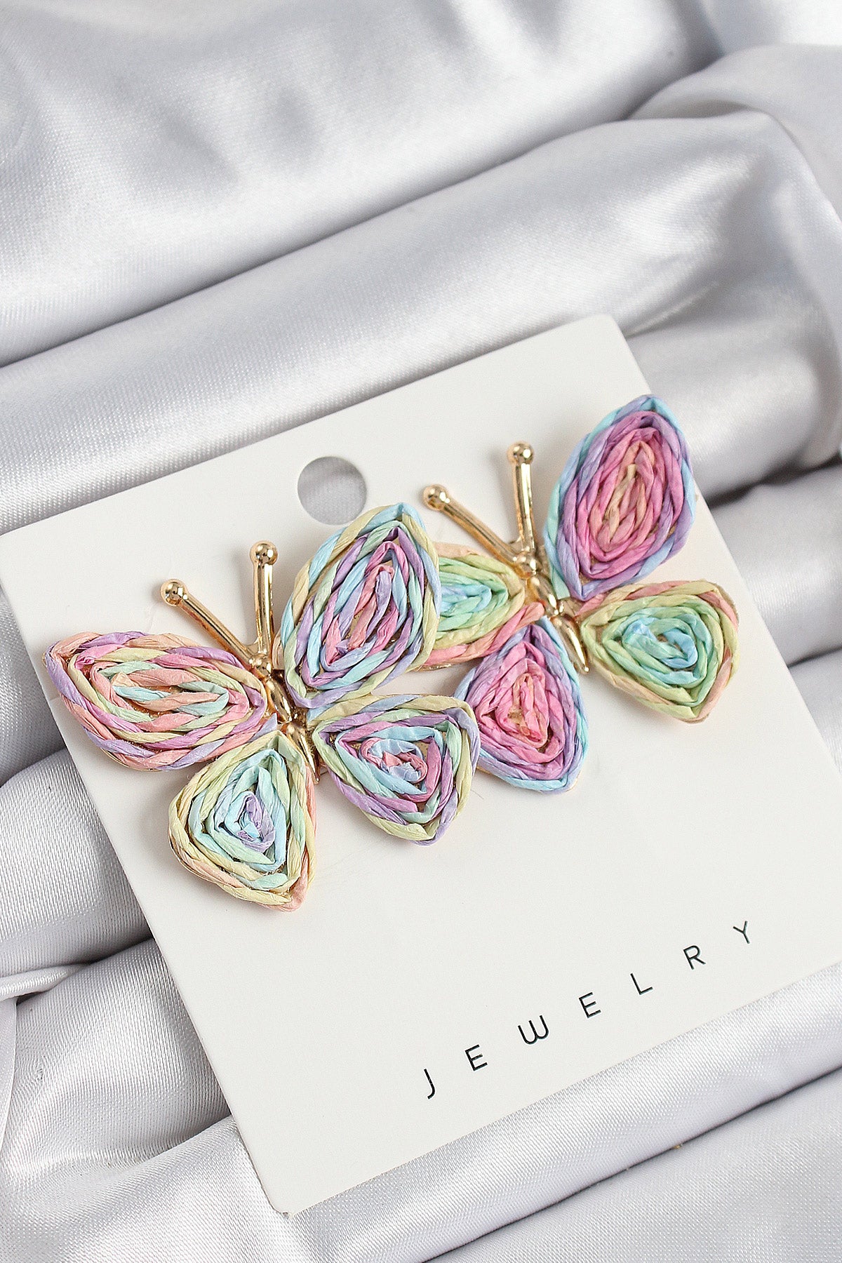 Pirinç Rainbow Kelebek Model Gold Renk Kadın Hasır Küpe - BKP10892