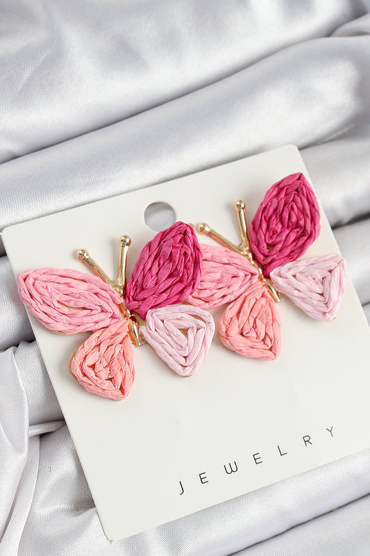 Pirinç Pembe Kelebek Model Gold Renk Kadın Hasır Küpe - BKP10893