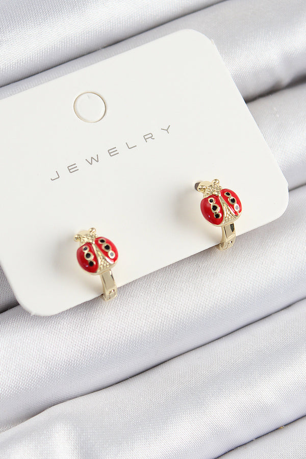 BKP10902 - Pirinç Uğur Böceği Model Gold Renk Çocuk Küpe