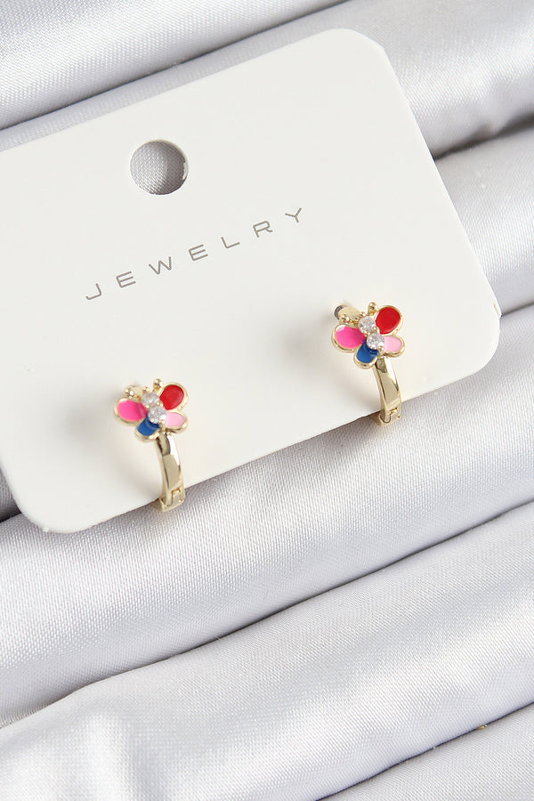 BKP10908 - Pirinç Zirkon Taşlı Kelebek Model Gold Renk Çocuk Küpe