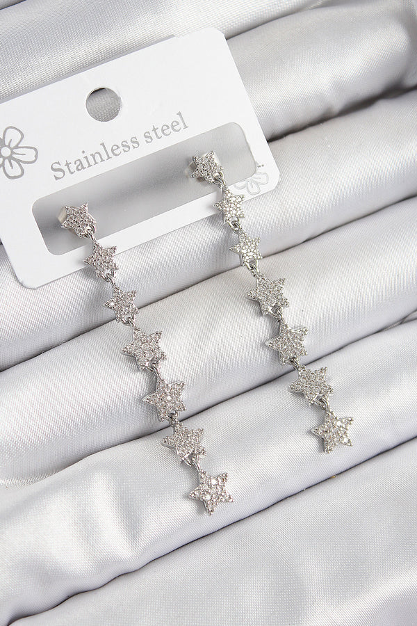 BKP10911 - Pirinç Zirkon Taşlı Sallantılı Yıldız Model Gümüş Renk Kadın Küpe