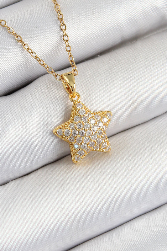 BKO10351 - 316L Çelik Zirkon Taşlı Yıldız Model Gold Renk Kadın Kolye