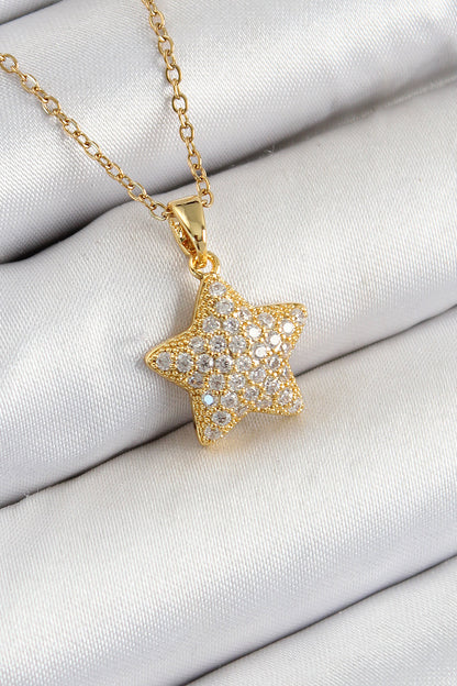 316L Çelik Zirkon Taşlı Yıldız Model Gold Renk Kadın Kolye - BKO10351