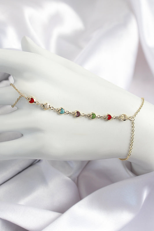 SN680 - Pirinç Renkli Kalpli Zirkon Taşlı Y Model Gold Renk Kadın Şahmeran