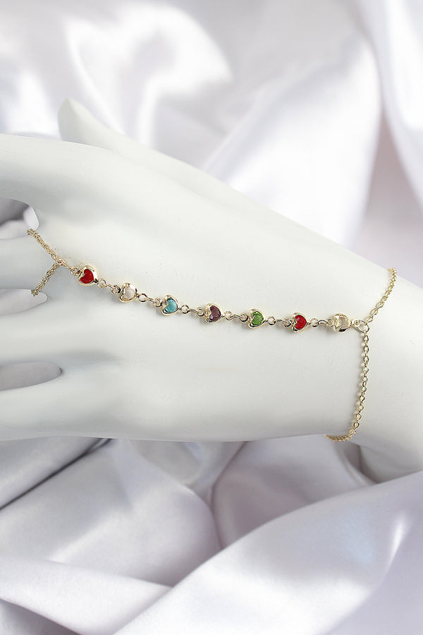 SN680 - Pirinç Renkli Kalpli Zirkon Taşlı Y Model Gold Renk Kadın Şahmeran