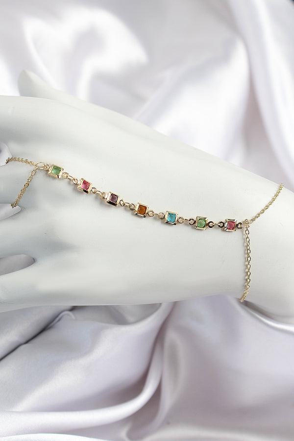 SN682 - Pirinç Renkli Kare Zirkon Taşlı Y Model Gold Renk Kadın Şahmeran