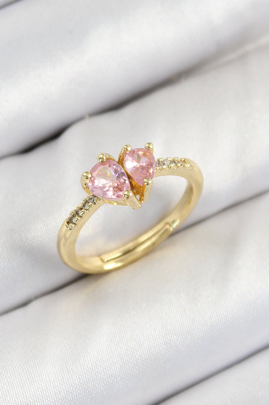 Pirinç Zirkon Taşlı Pembe Kalp Model Gold Renk Kadın Yüzük - BYK3802