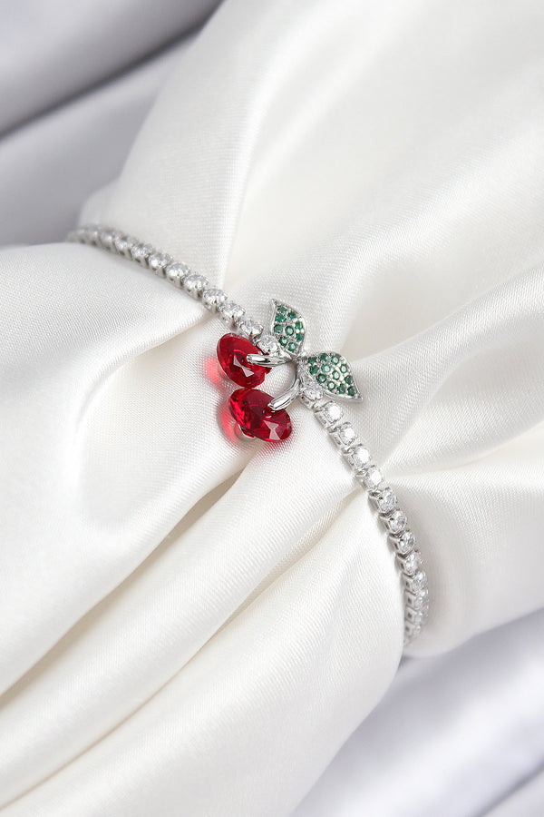 BB7454 - Pirinç Zirkon Taşlı Kiraz Model Gümüş Renk Asansörlü Kadın Bileklik