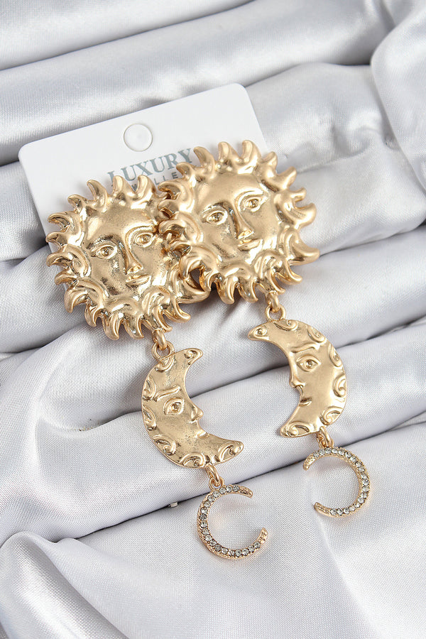 BKP10961 - Pirinç Zirkon Taşlı Sallantılı Güneş Model Gold Renk Kadın Küpe