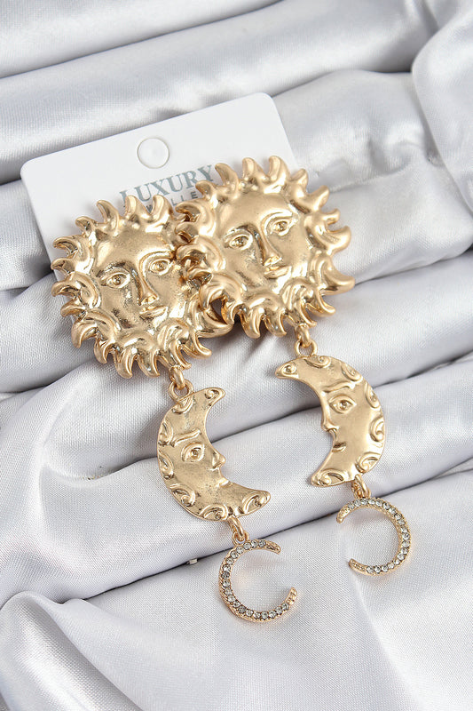 Pirinç Zirkon Taşlı Sallantılı Güneş Model Gold Renk Kadın Küpe - BKP10961
