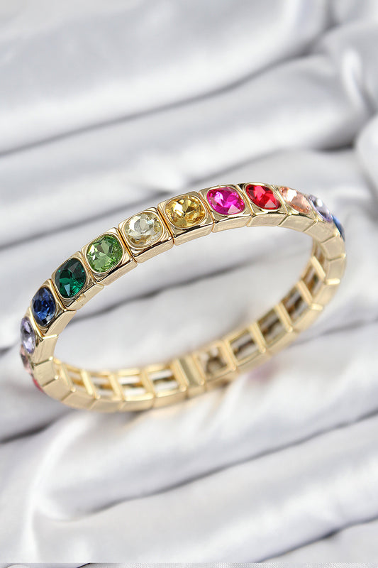 Pirinç Karışık Zirkon Taşlı Kare Model Gold Renk Lastikli Kadın Bileklik - BB7498
