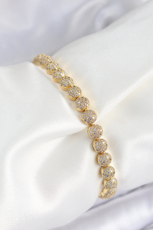 BB7508 - Pirinç Zirkon Taşlı Yarım Topcuk Model Gold Renk VIP Seri Kadın Bileklik