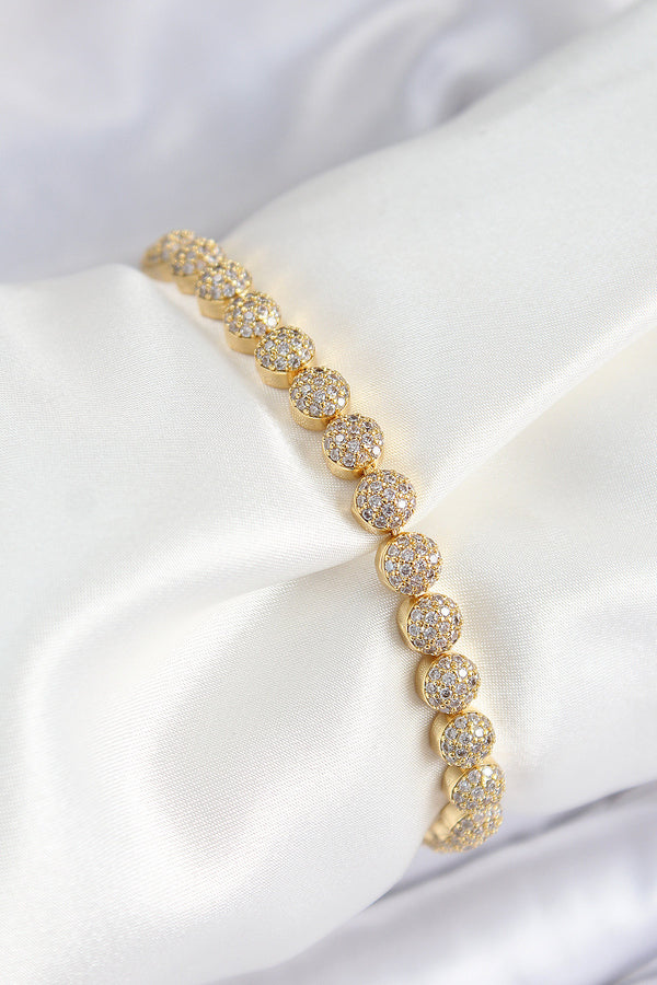 BB7508 - Pirinç Zirkon Taşlı Yarım Topcuk Model Gold Renk VIP Seri Kadın Bileklik