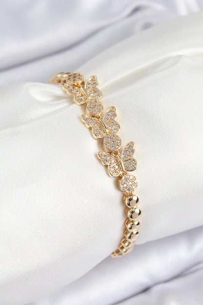 BB7541 - Pirinç Zirkon Taşlı Kelebek Model Gold Renk Kadın Bileklik