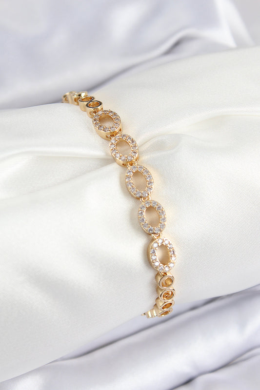 BB7543 - Pirinç Zirkon Taşlı Oval Model Gold Renk Kadın Bileklik