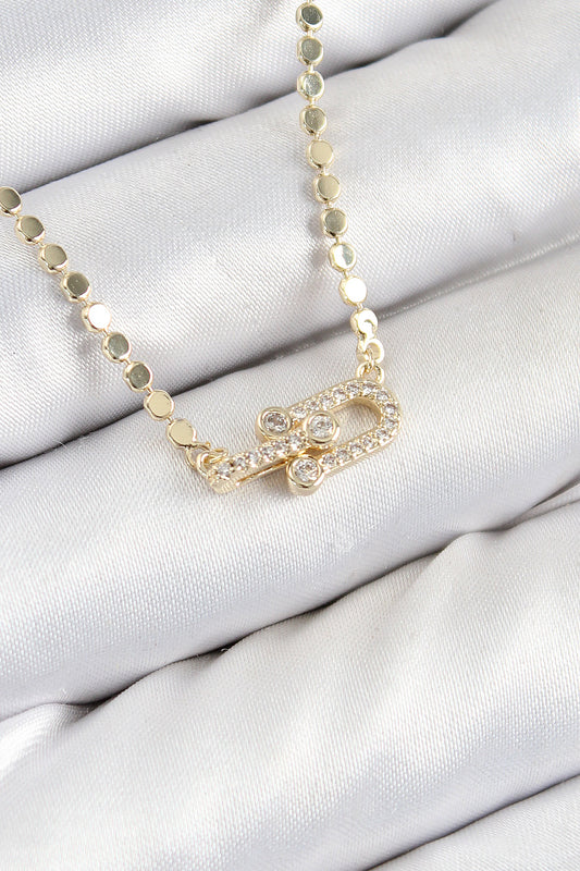 BKO10393 - Pirinç Zirkon Taşlı Tifany Model Ezme Zincir Gold Renk Kadın Kolye