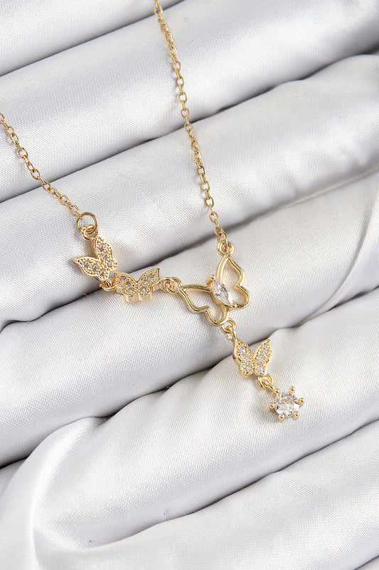 BKO10405 - 316L Çelik Zirkon Taşlı Kelebek Model Gold Renk Kadın Kolye