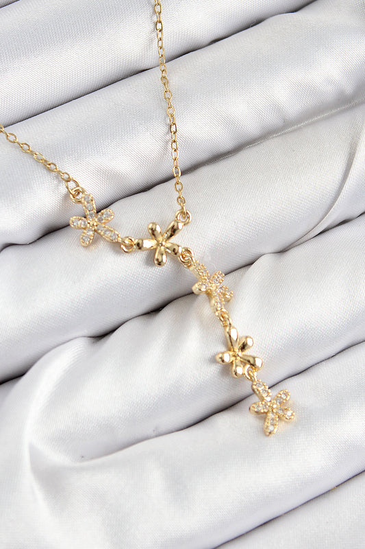 BKO10407 - 316L Çelik Zirkon Taşlı Çiçek Model Gold Renk Kadın Kolye