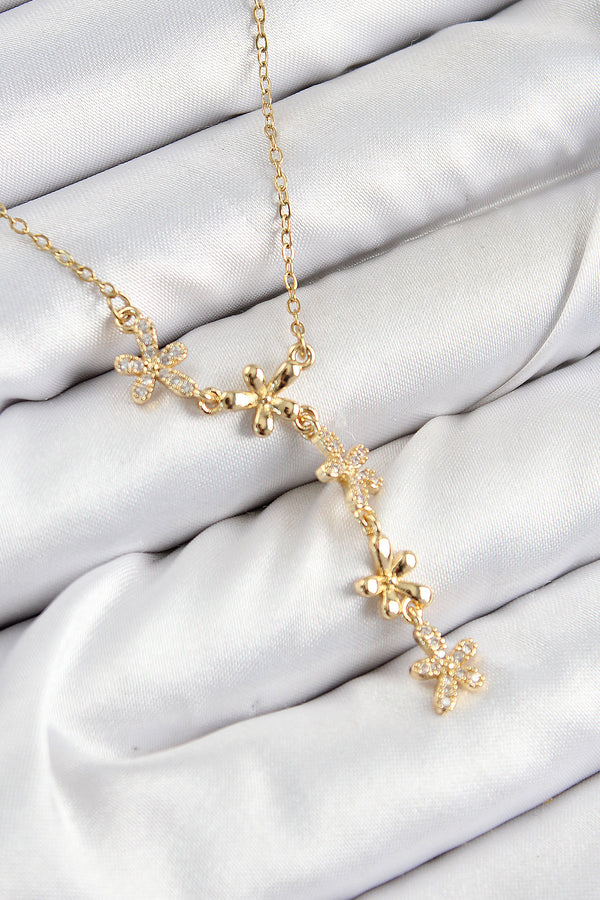 BKO10407 - 316L Çelik Zirkon Taşlı Çiçek Model Gold Renk Kadın Kolye