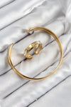 BB7605 - Pirinç Zirkon Taşlı Ayrık Model Gold Renk Bileklik Yüzük Set
