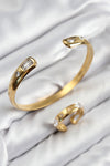 BB7605 - Pirinç Zirkon Taşlı Ayrık Model Gold Renk Bileklik Yüzük Set