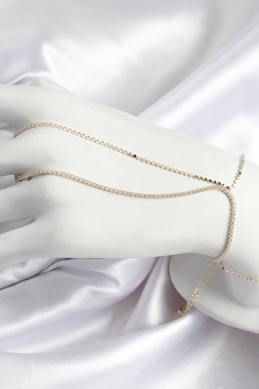 SN689 - Pirinç Zirkon Taşlı Ezme Zincir Model Gold Renk Kadın Şahmeran