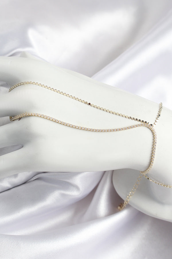 SN689 - Pirinç Zirkon Taşlı Ezme Zincir Model Gold Renk Kadın Şahmeran