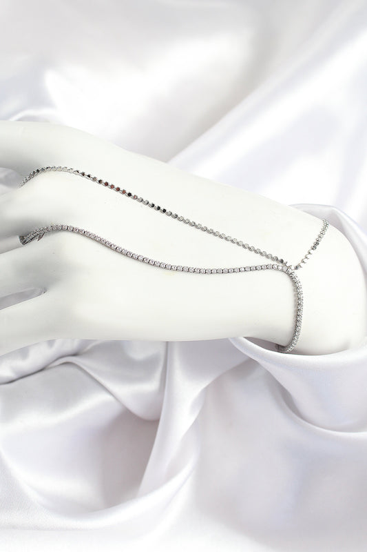 SN690 - Pirinç Zirkon Taşlı Ezme Zincir Model Gümüş Renk Kadın Şahmeran