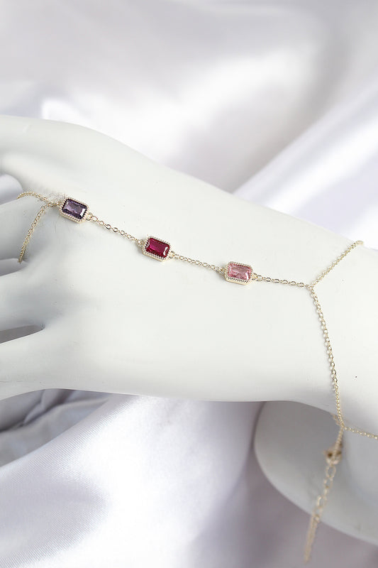 SN693 - Pirinç Renkli Zirkon Taşlı Dikdörtgen Model Gold Renk Kadın Şahmeran