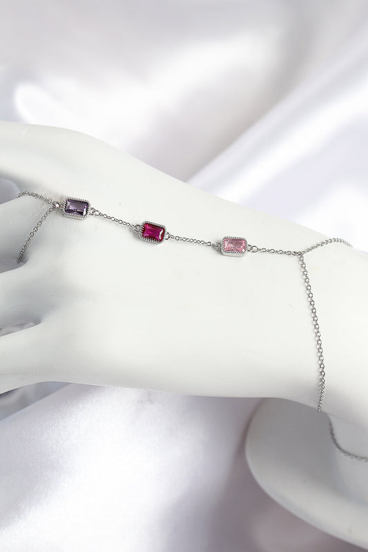 SN694 - Pirinç Renkli Zirkon Taşlı Dikdörtgen Model Gümüş Renk Kadın Şahmeran