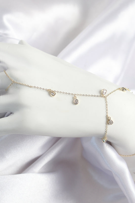 SN703 - Pirinç Zirkon Taşlı Sallantılı Damla Model Gold Renk Kadın Şahmeran