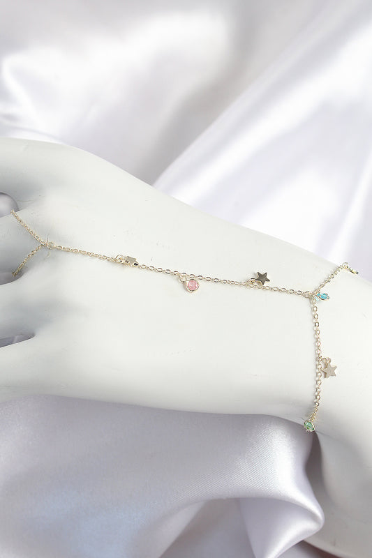 SN707 - Pirinç Renkli Zirkon Taşlı Sallantılı Yıldızlı Model Gold Renk Kadın Şahmeran