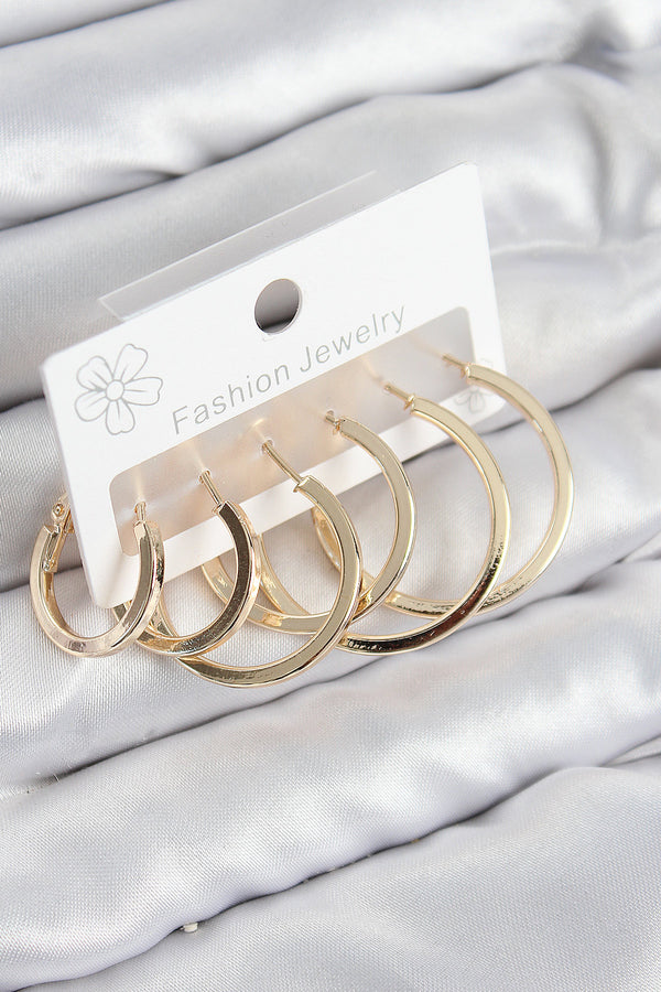 BKP11039 - Pirinç Halka Model Gold Renk Kadın Set Küpe