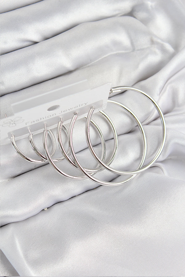 BKP11040 - Pirinç Halka Model Gümüş Renk Kadın Set Küpe