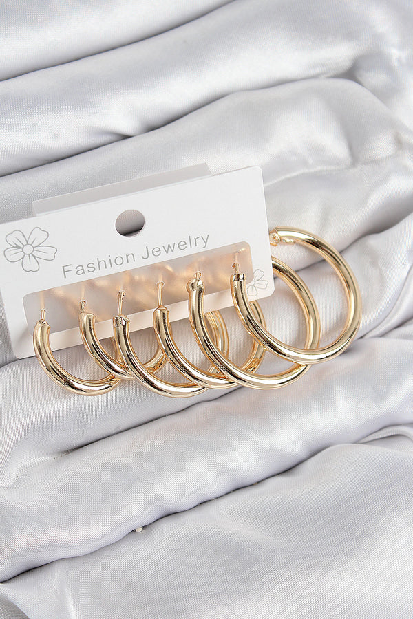 BKP11043 - Pirinç Halka Model Gold Renk Kadın Set Küpe