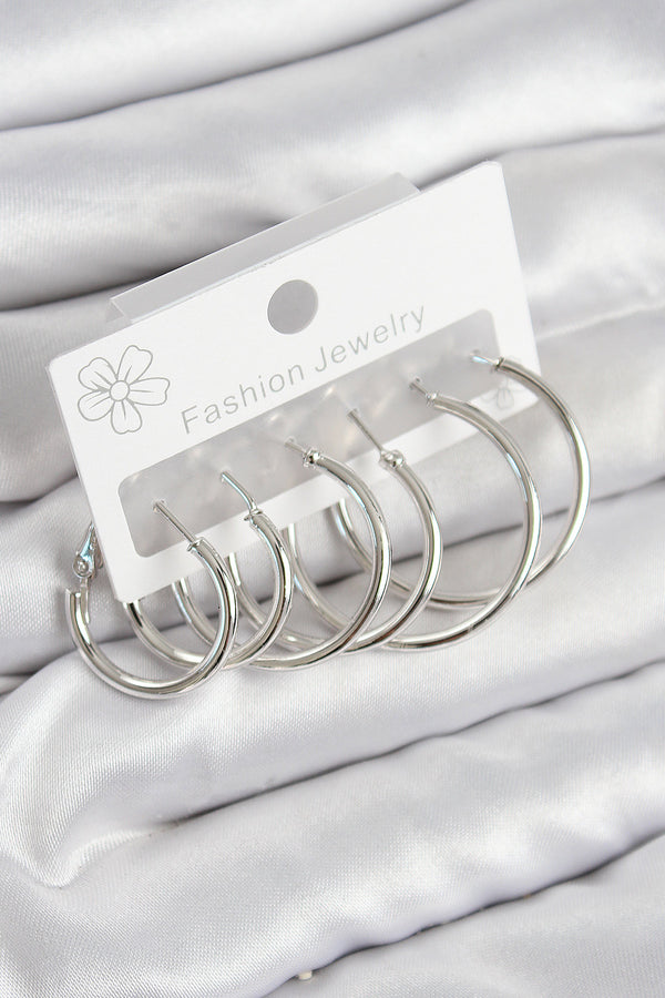 BKP11044 - Pirinç Halka Model Gümüş Renk Kadın Set Küpe