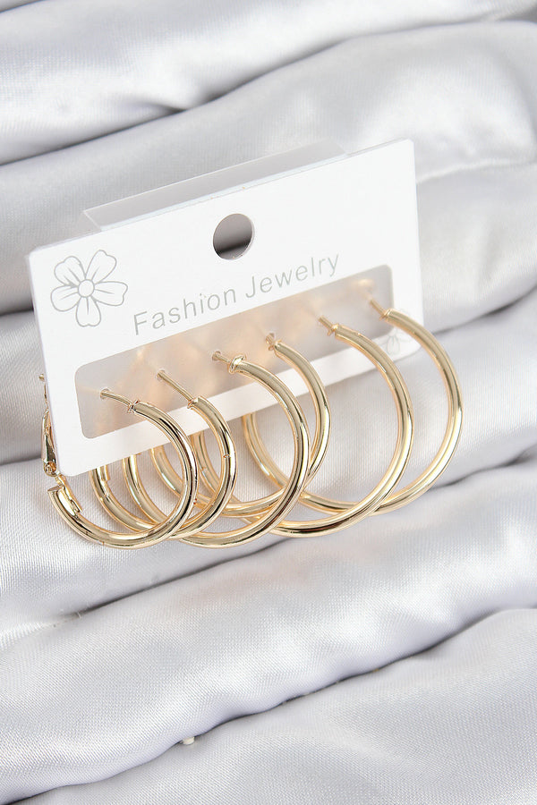 BKP11045 - Pirinç Halka Model Gold Renk Kadın Set Küpe