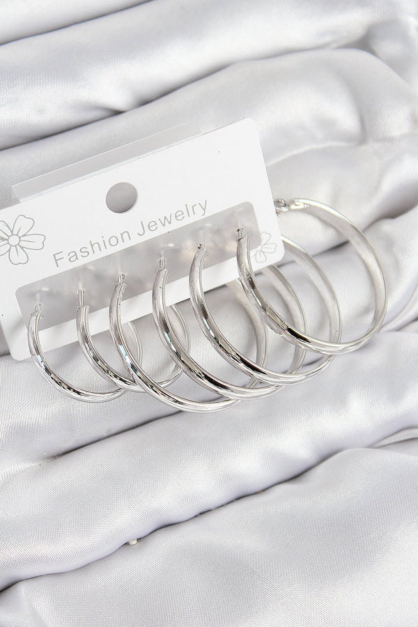 BKP11046 - Pirinç Halka Model Gümüş Renk Kadın Set Küpe