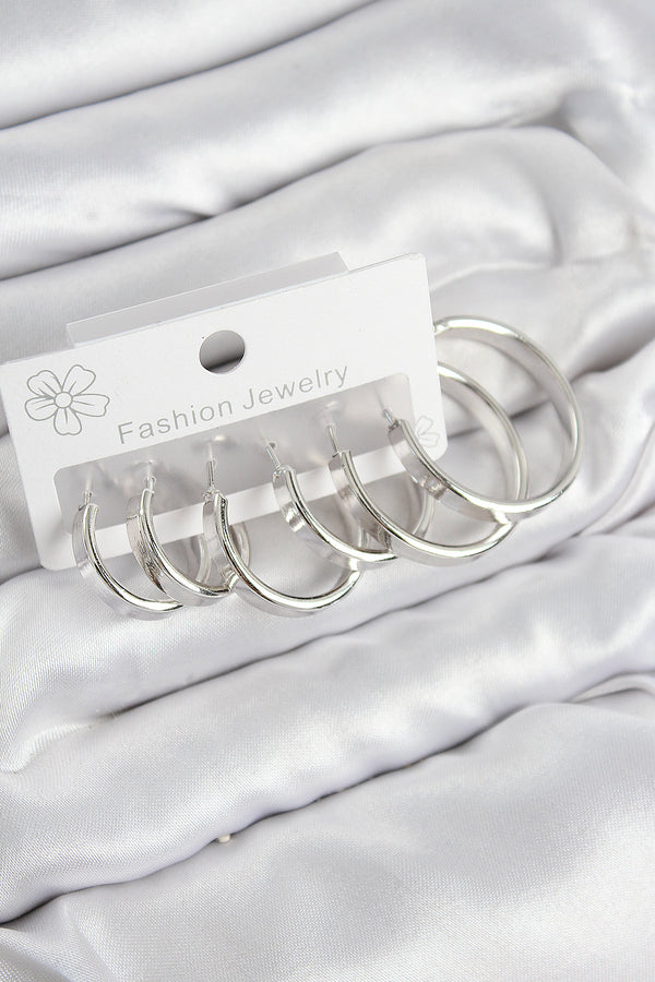 BKP11048 - Pirinç Halka Model Gümüş Renk Kadın Set Küpe