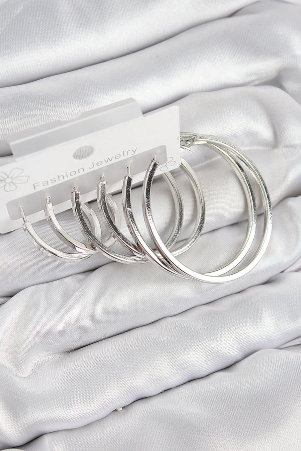 BKP11050 - Pirinç Halka Model Gümüş Renk Kadın Set Küpe