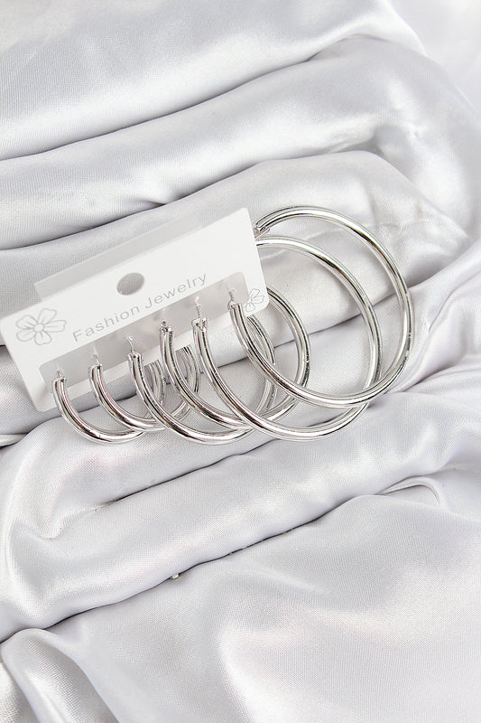 Pirinç Halka Model Gümüş Renk Kadın Set Küpe - BKP11052