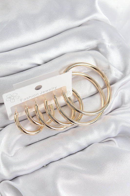 Pirinç Halka Model Gold Renk Kadın Set Küpe - BKP11053