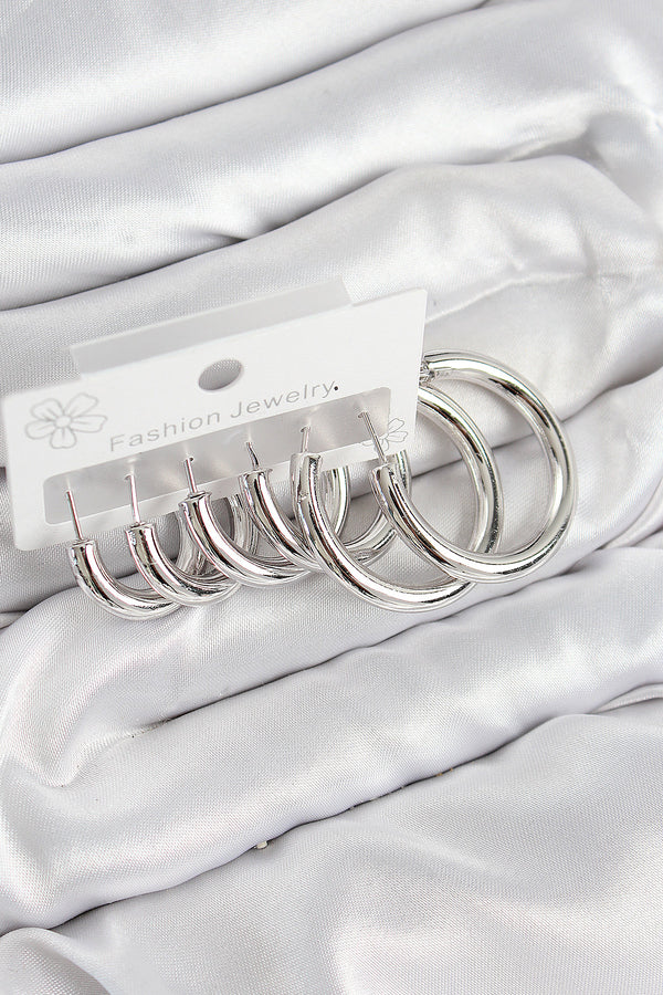 BKP11056 - Pirinç Halka Model Gümüş Renk Kadın Set Küpe