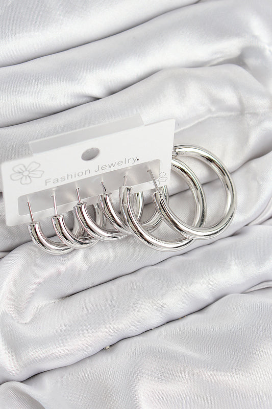 Pirinç Halka Model Gümüş Renk Kadın Set Küpe - BKP11056