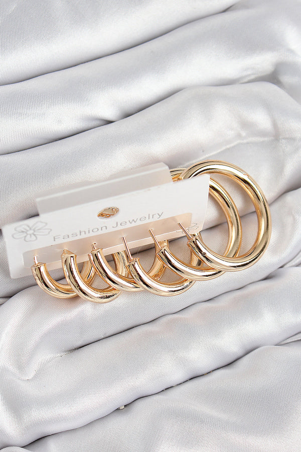 BKP11057 - Pirinç Halka Model Gold Renk Kadın Set Küpe