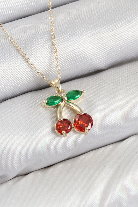 BKO10420 - Pirinç Zirkon Taşlı Kiraz Model Gold Renk Kadın Kolye