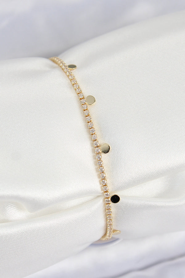 BB7655 - Pirinç Zirkon Taşlı Ezme Zincirli Sıralı Model Gold Renk Kadın Bilekilk