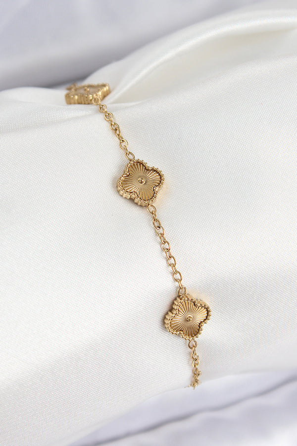 BB7675 - 316L Çelik Gold Renk Yonca Kadın Bileklik