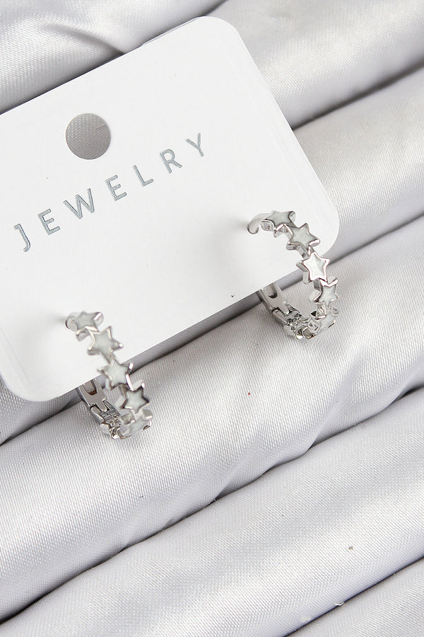 BKP11065 - Pirinç Zirkon Taşlı Yıldız Model Gümüş Renk Kadın Küpe